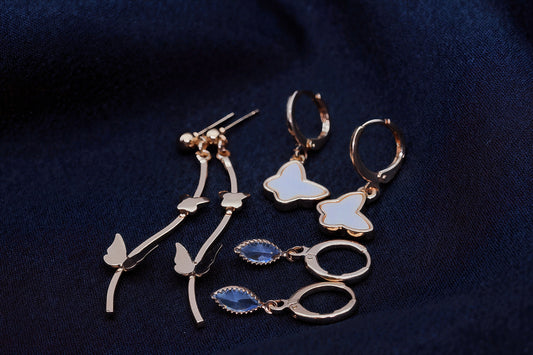 Butterfly Trendy Cute Hoop Earings Set Of 3 - OY JEWELLS -