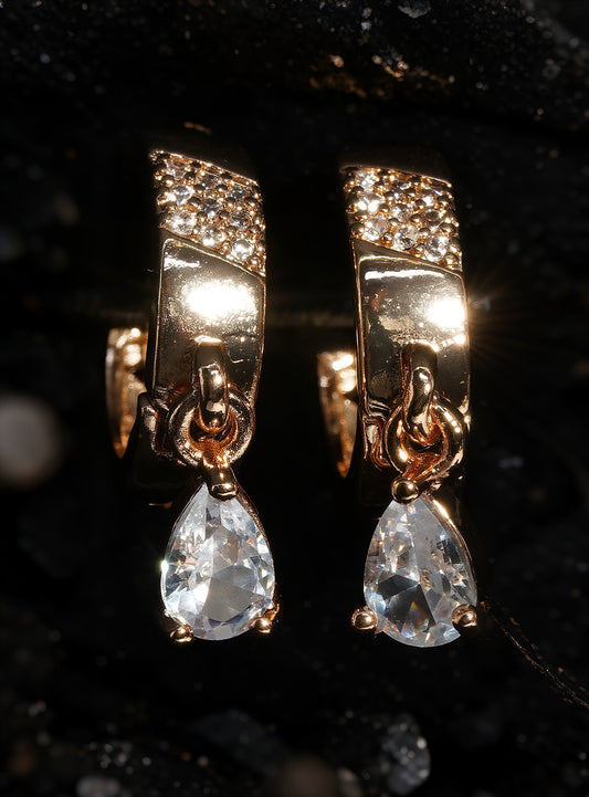 Curve Hanging American Diamond Earrings - OY JEWELLS -