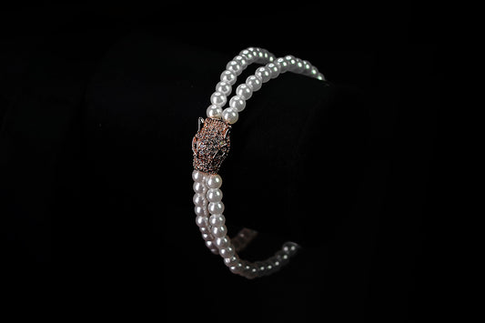 Elegant Pearl Beaded Bracelet with Rose Gold Panther Clasp - OY JEWELLS -