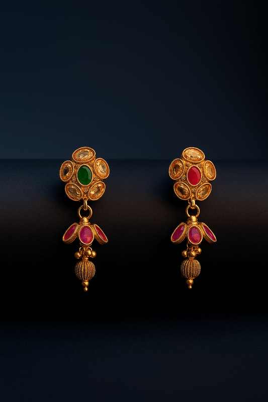 Manik Panna Kundan & Pearl Chakor With Earings - OY JEWELLS -