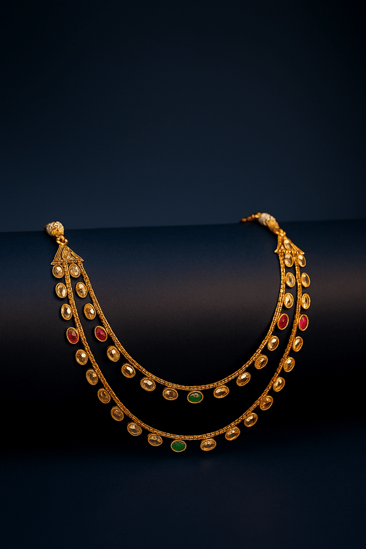 Manik Panna Kundan & Pearl Chakor With Earings - OY JEWELLS -