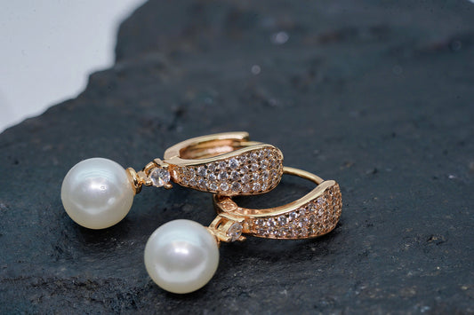 Sparkling Crystal Tone Paved Cubic Pearl Drop Earrings By OY Jewells - OY JEWELLS -