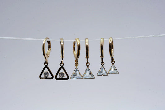 Steel Traingle Hoop Earrings Set Of 3 - OY JEWELLS -