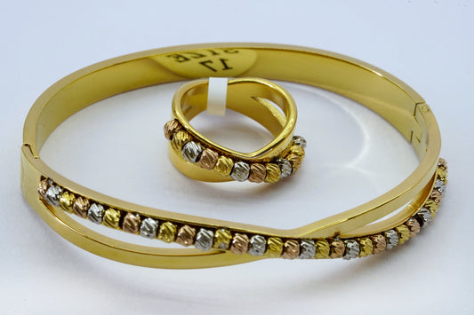 Tri - Colours breaded Bangle With Free Ring - OY JEWELLS -