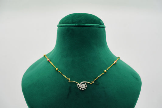 Two Tone Gemstone Chain Managlsutra With Earings - OY JEWELLS -