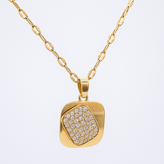 Square Cushion-Cut Pendant with Chain