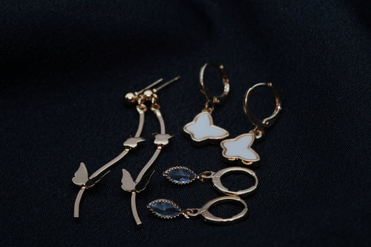 Butterfly Trendy Cute Hoop Earings Set Of 3 - OY JEWELLS - 