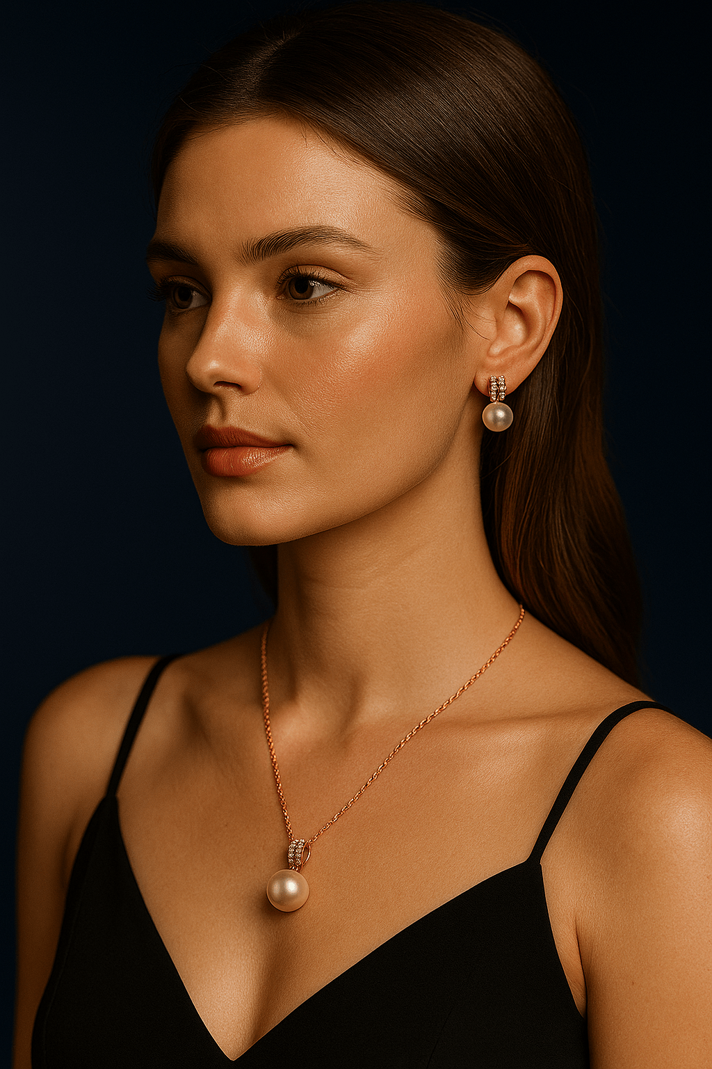 Crown Pewrl Accents Pendant with earings set - OY JEWELLS - 