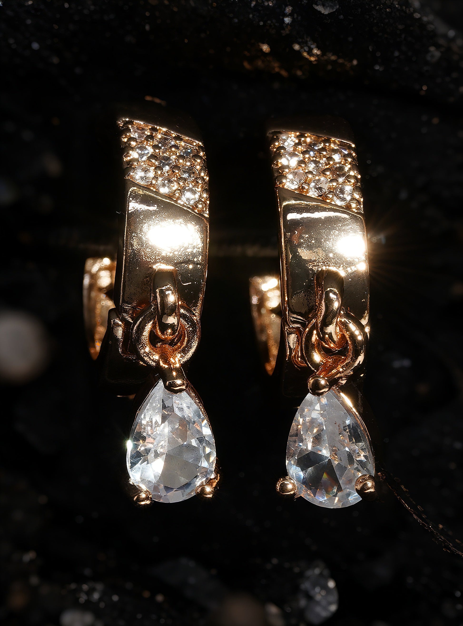 Curve Hanging American Diamond Earrings - OY JEWELLS - 