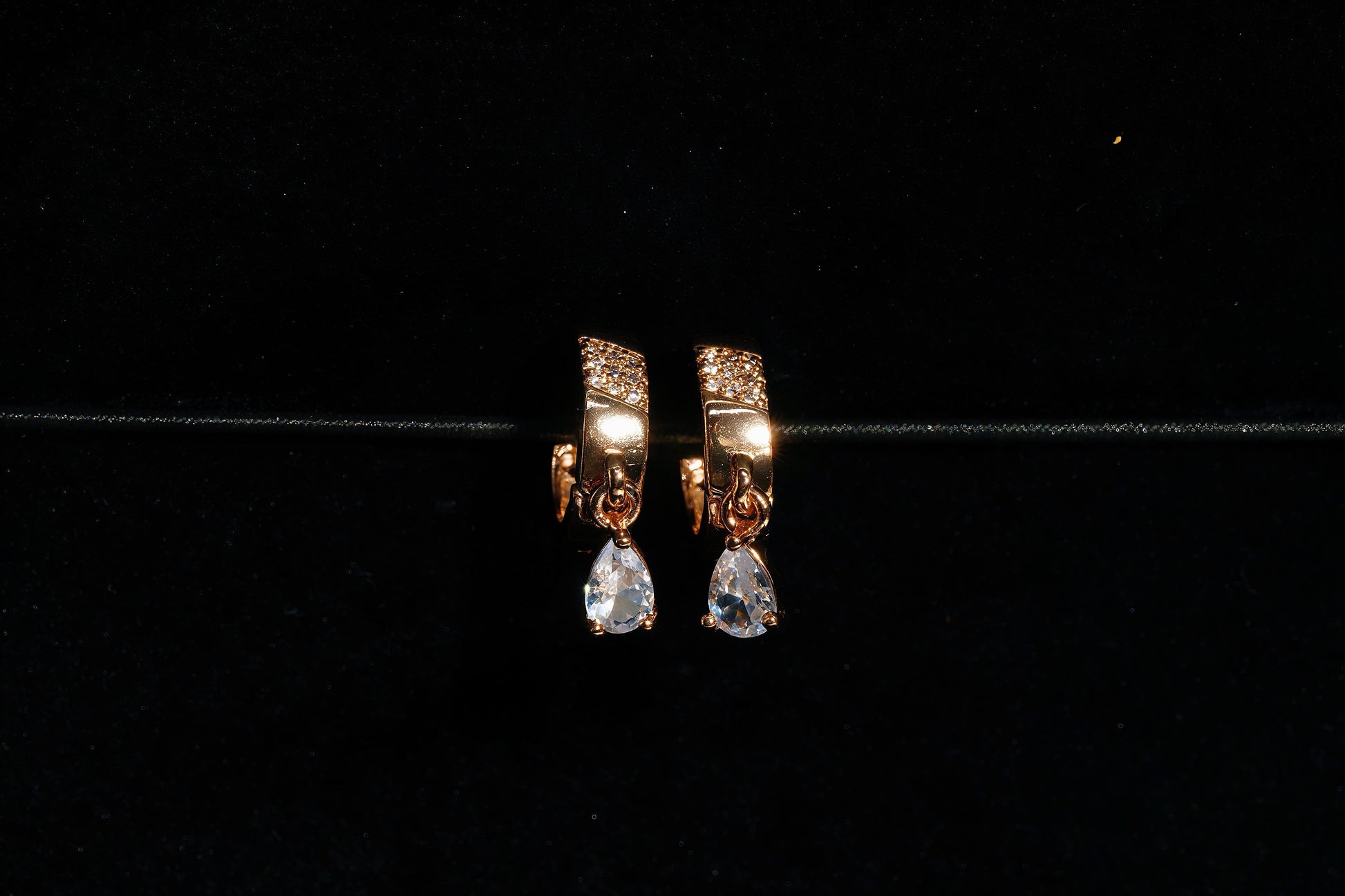 Curve Hanging American Diamond Earrings - OY JEWELLS - 