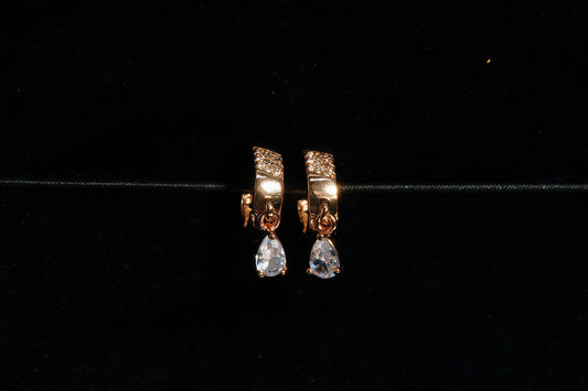 Curve Hanging American Diamond Earrings - OY JEWELLS - 