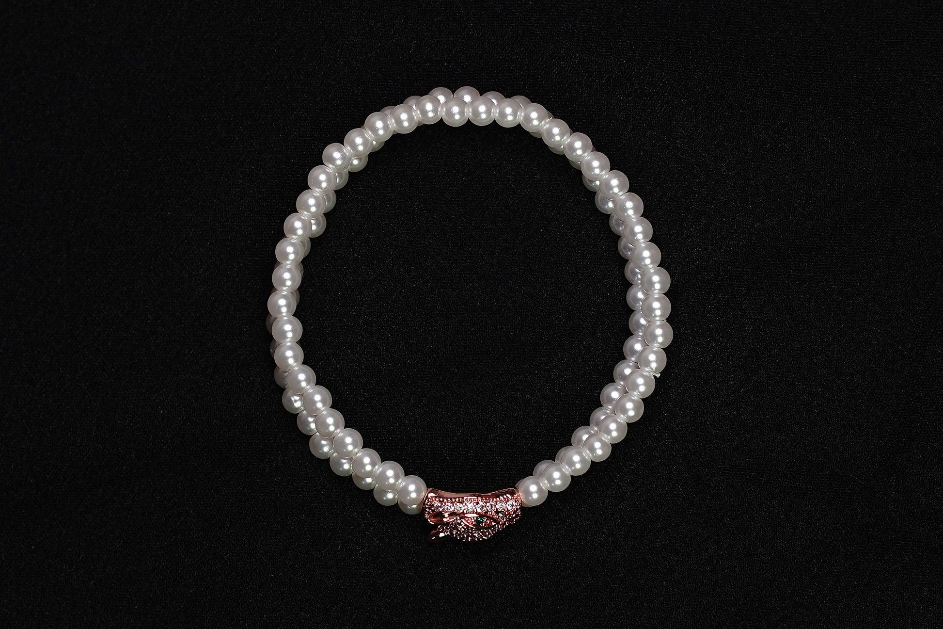 Elegant Pearl Beaded Bracelet with Rose Gold Panther Clasp - OY JEWELLS - 