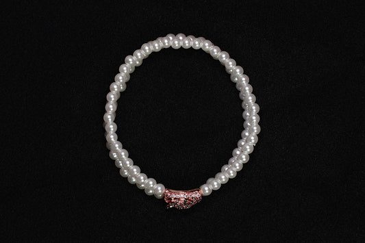 Elegant Pearl Beaded Bracelet with Rose Gold Panther Clasp - OY JEWELLS - 