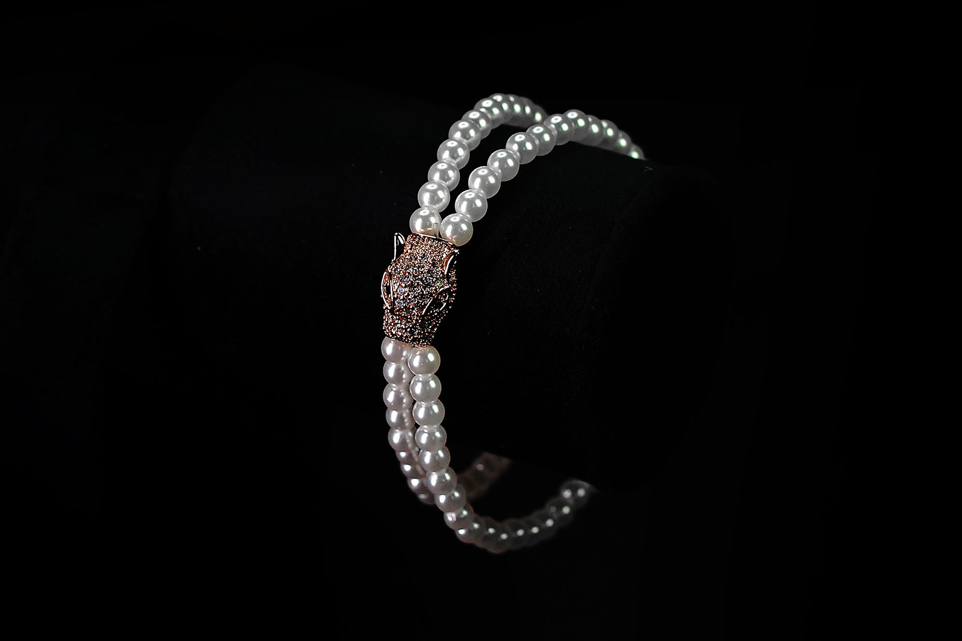 Elegant Pearl Beaded Bracelet with Rose Gold Panther Clasp - OY JEWELLS - 