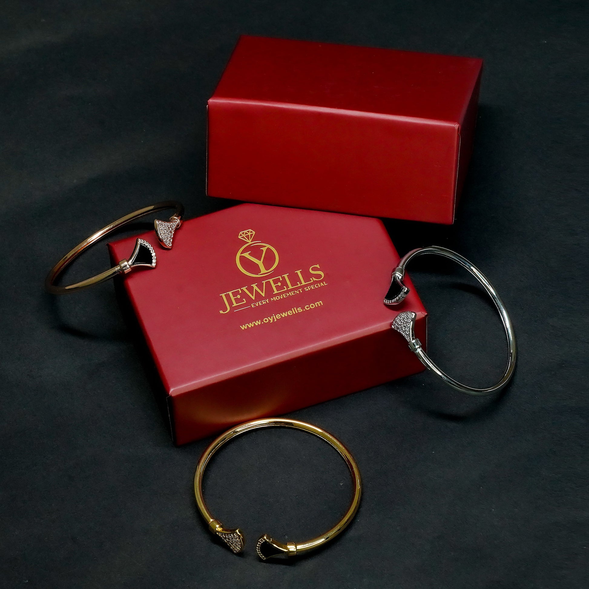 Fan Shape Black EnamelAnd Pave Stone Bracelets - OY JEWELLS - 