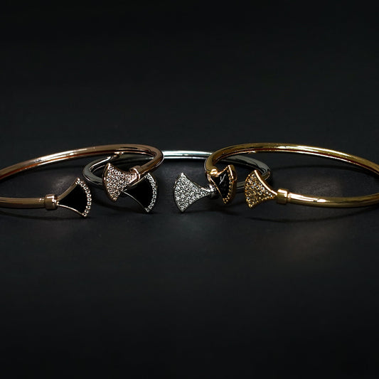 Fan Shape Black EnamelAnd Pave Stone Bracelets - OY JEWELLS - 