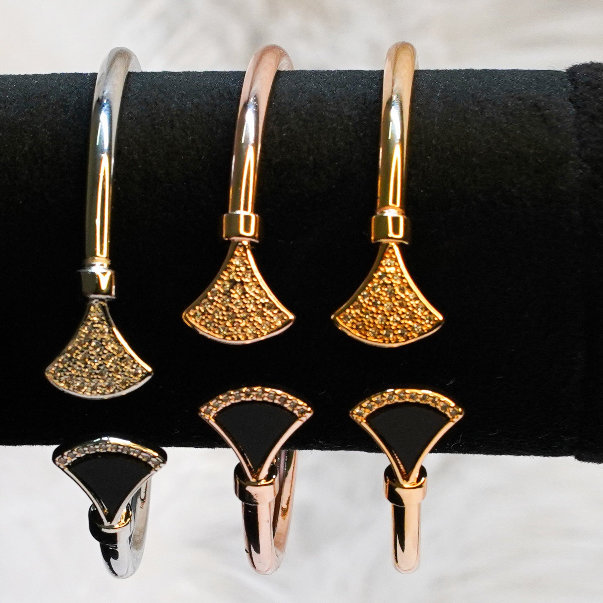 Fan Shape Black EnamelAnd Pave Stone Bracelets - OY JEWELLS - 