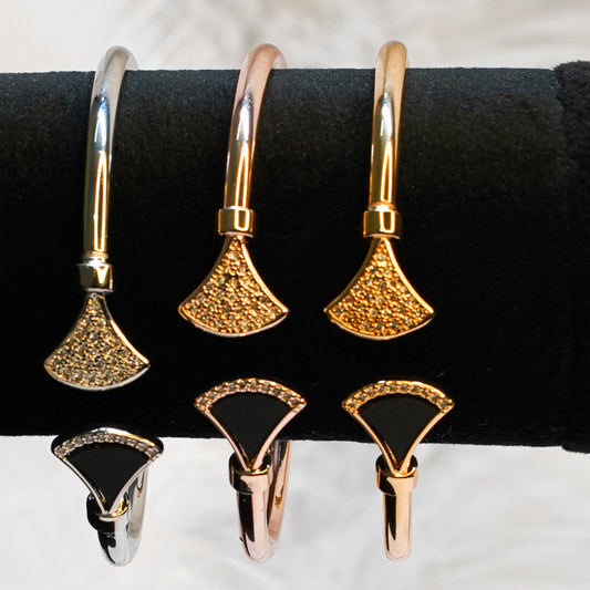 Fan Shape Black EnamelAnd Pave Stone Bracelets - OY JEWELLS - 