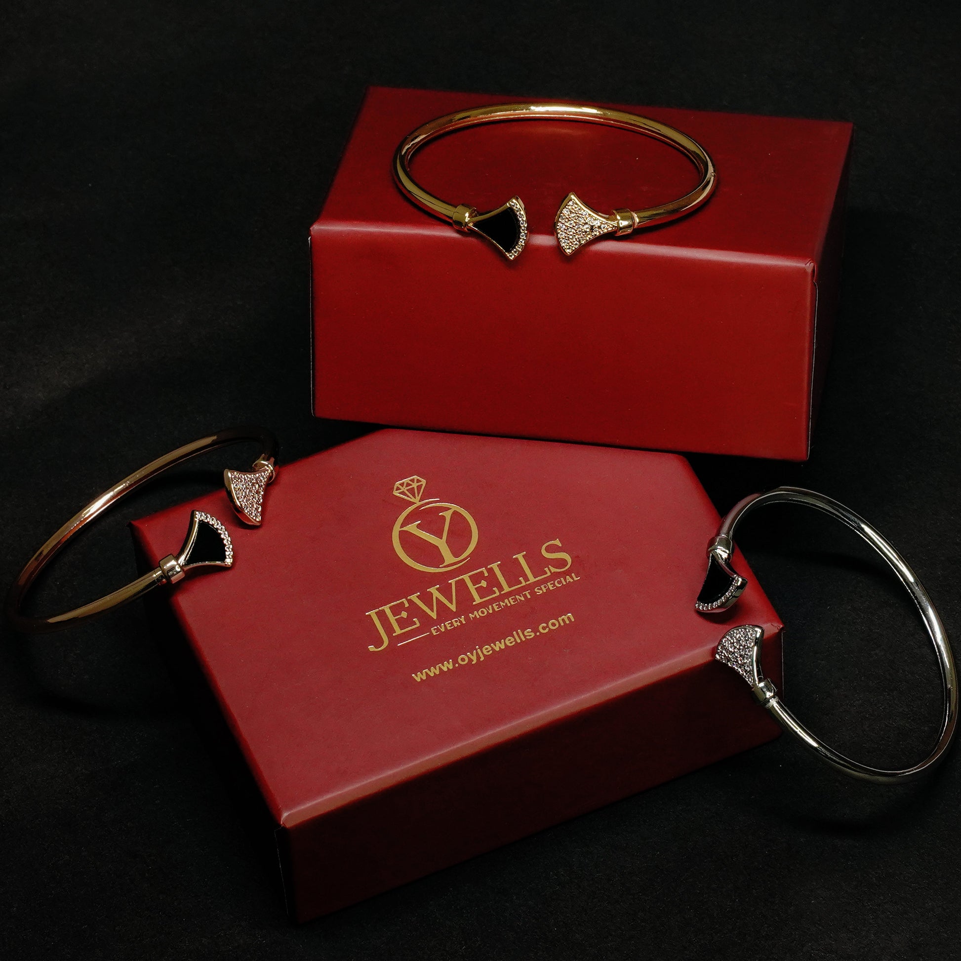 Fan Shape Black EnamelAnd Pave Stone Bracelets - OY JEWELLS - 