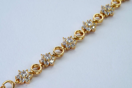 Flower & Crystal Link Chain Bracelet - OY JEWELLS - 