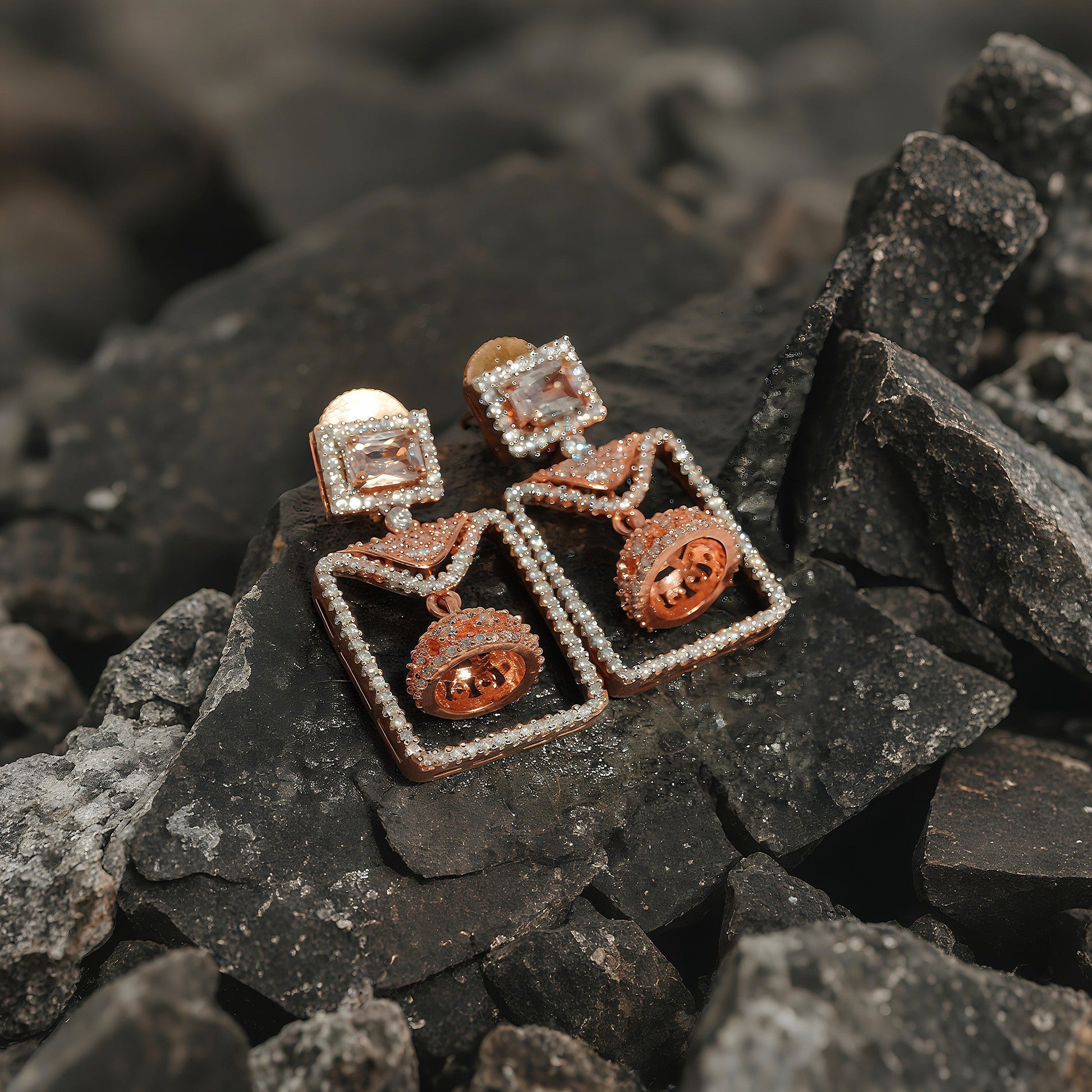 Glamour Geometric Rose sparkle Earrings - OY JEWELLS - 