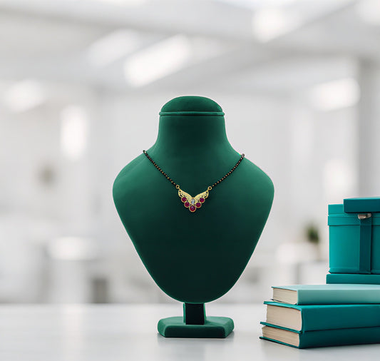 Gold Leaf And Red Stones chain Managlsutra With Earings - OY JEWELLS - 