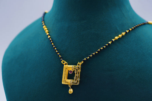 Gold Tone Mangalsutra with Studded Stone Pendant - OY JEWELLS - 