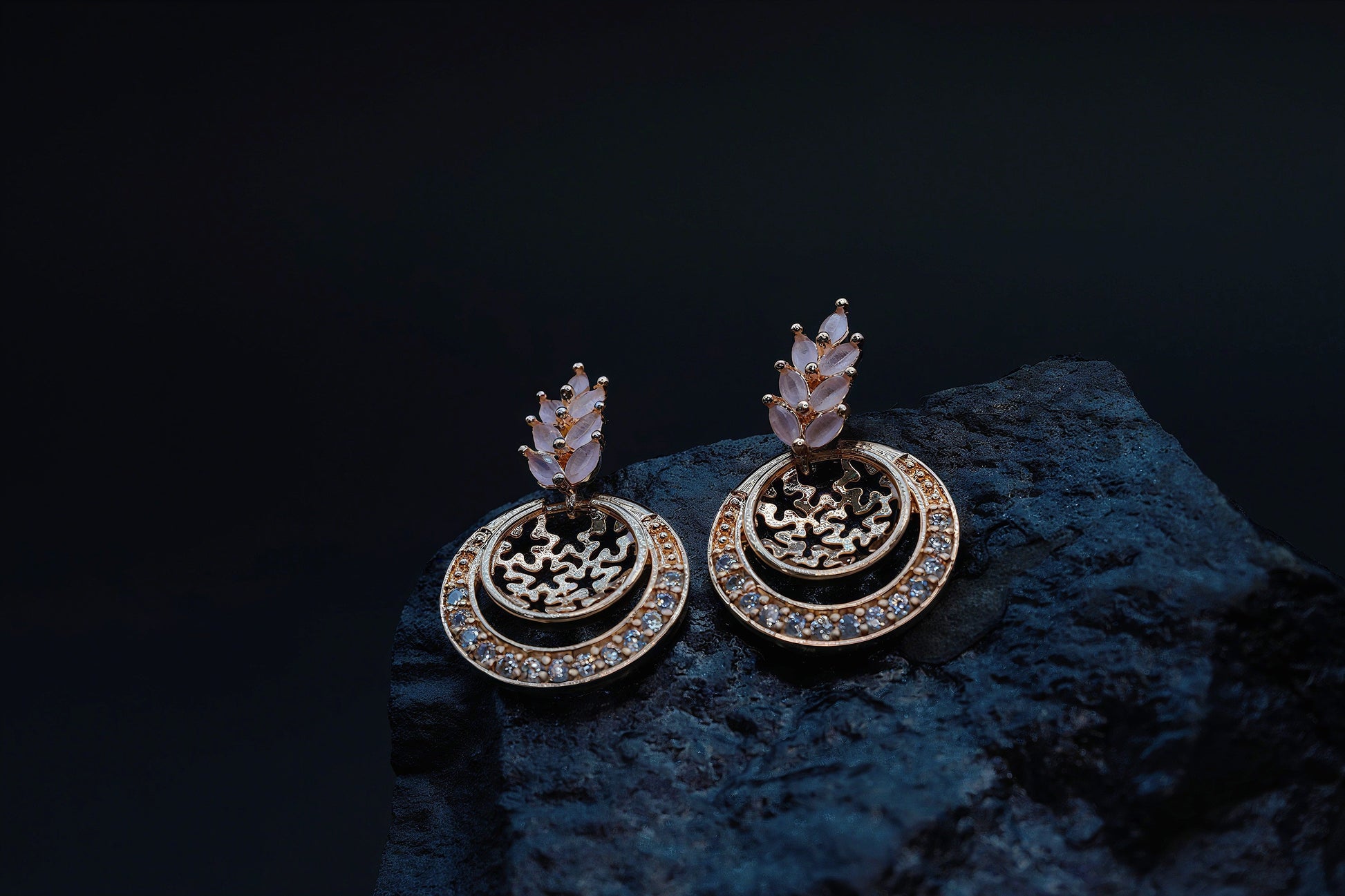 Laurel Leaf Top Rose Gold Dangle Earrings - OY JEWELLS - 