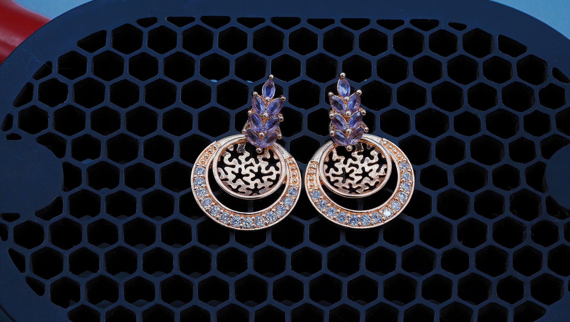 Laurel Leaf Top Rose Gold Dangle Earrings - OY JEWELLS - 