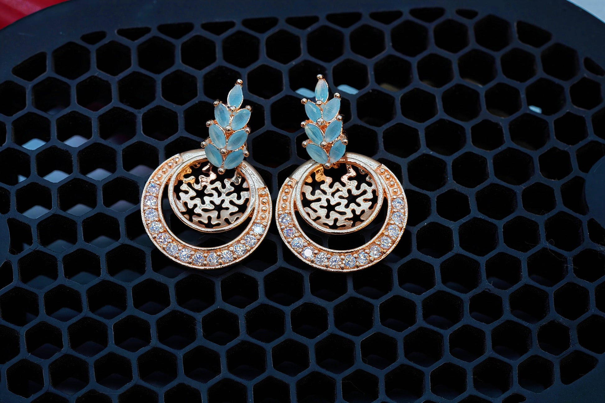 Laurel Leaf Top Rose Gold Dangle Earrings - OY JEWELLS - 