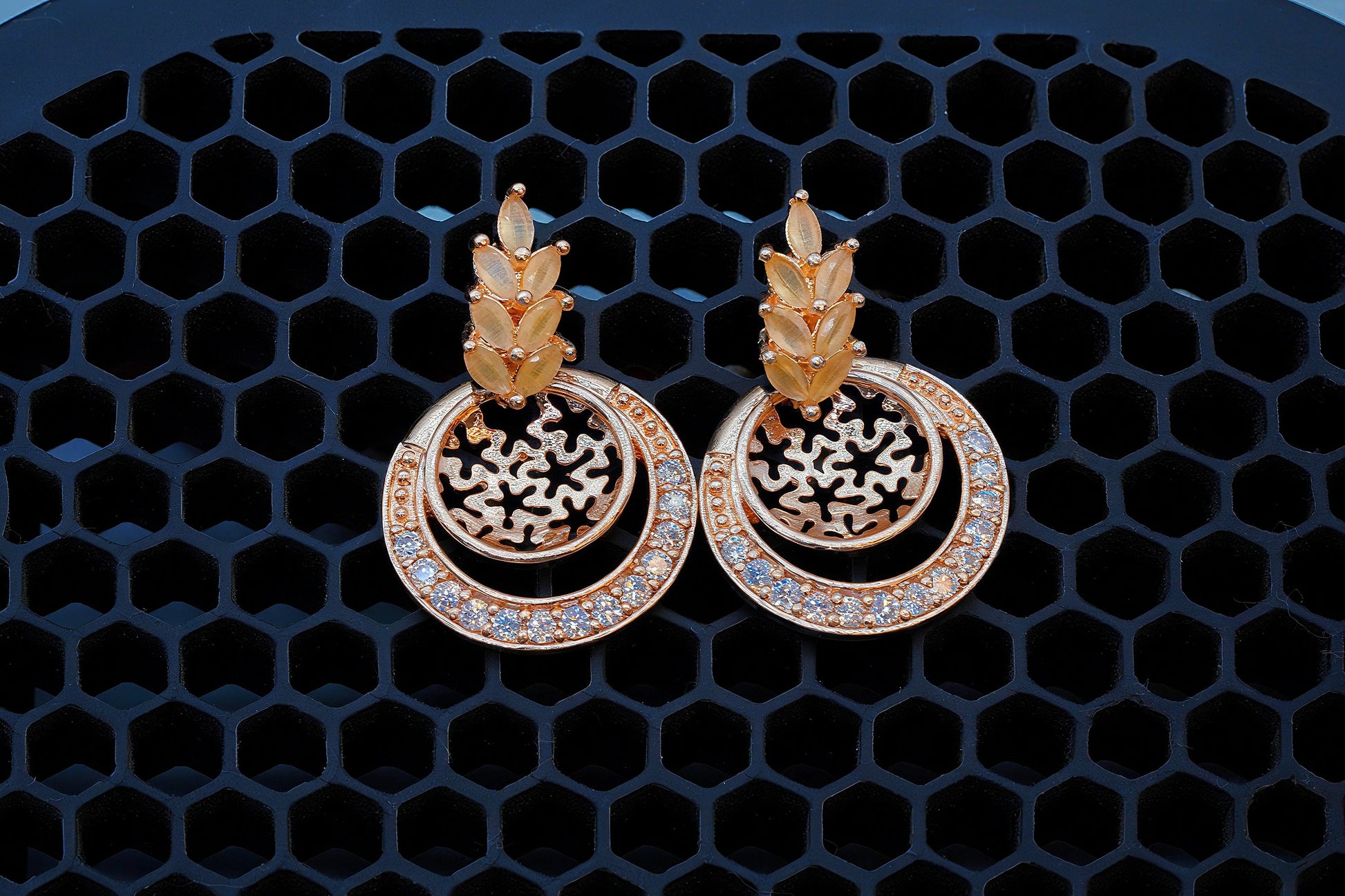 Laurel Leaf Top Rose Gold Dangle Earrings - OY JEWELLS - 