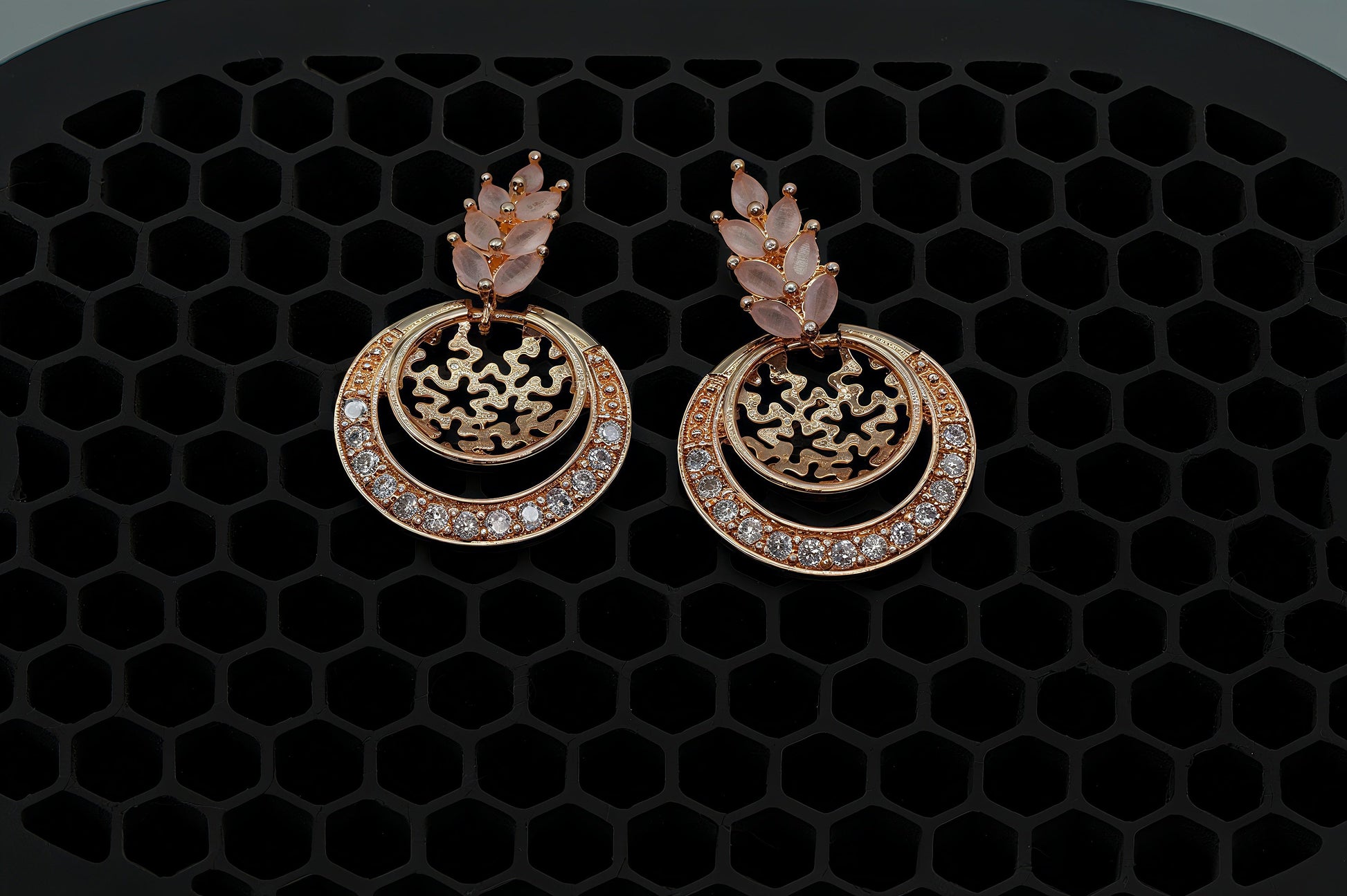 Laurel Leaf Top Rose Gold Dangle Earrings - OY JEWELLS - 