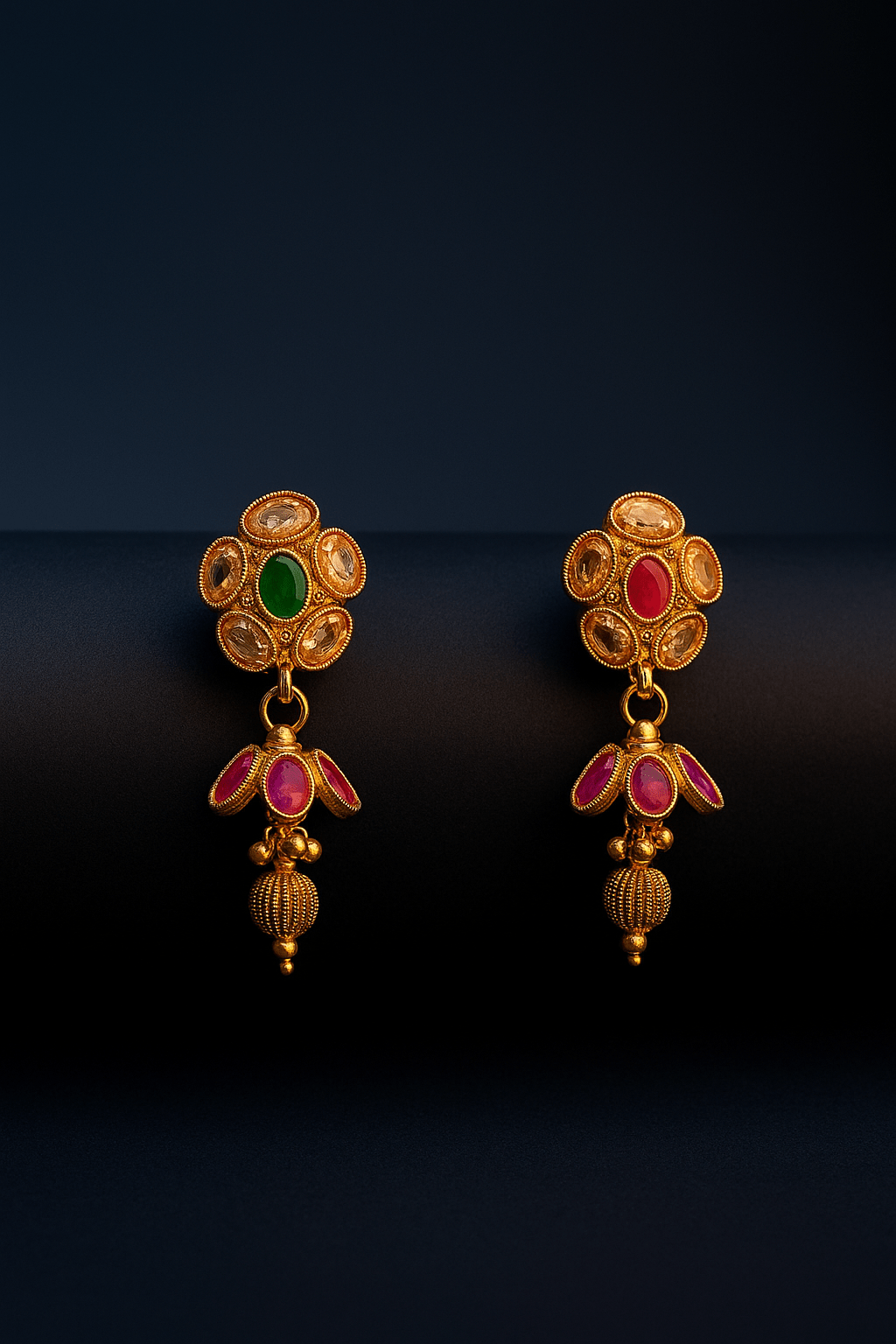 Manik Panna Kundan & Pearl Chakor With Earings - OY JEWELLS - 