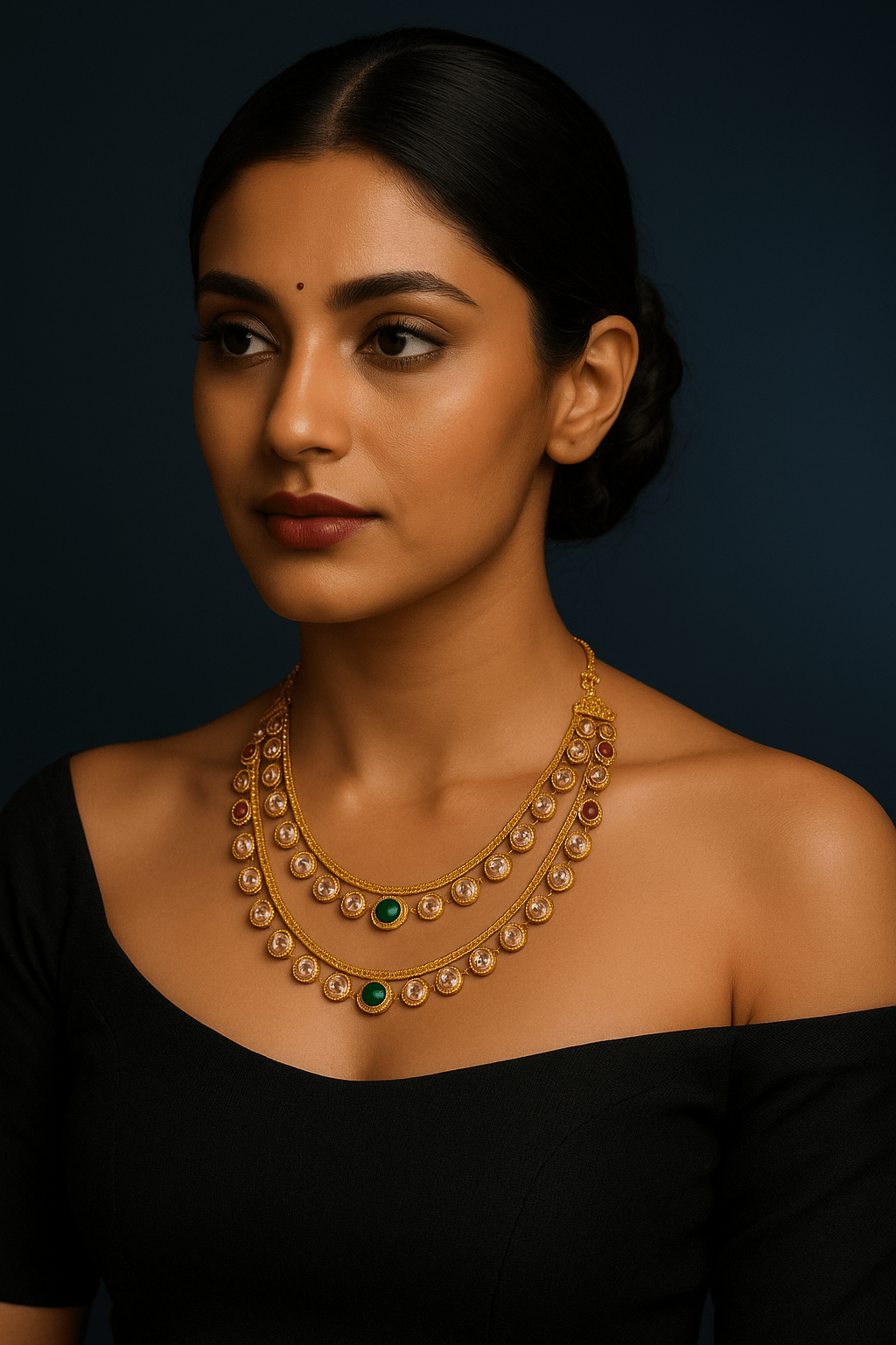 Manik Panna Kundan & Pearl Chakor With Earings - OY JEWELLS - 