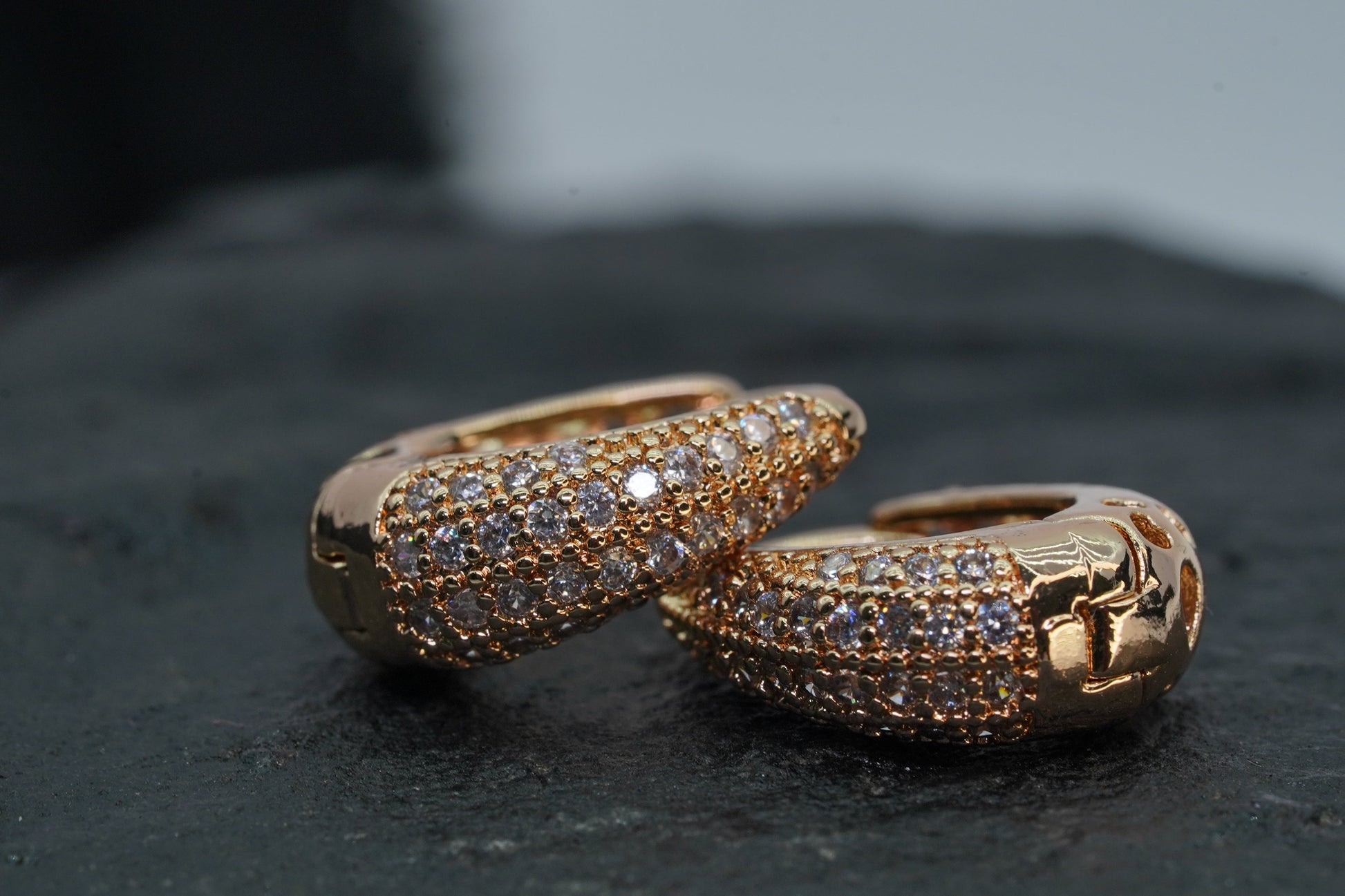 Modern OY Rose Gold Finish Pave Huggies - OY JEWELLS - 