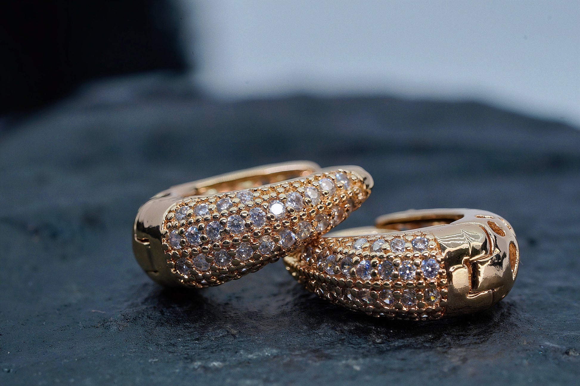 Modern OY Rose Gold Finish Pave Huggies - OY JEWELLS - 