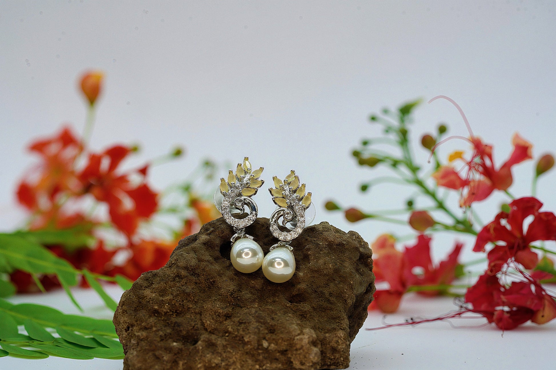 Peacock Feather Drop Earings - OY JEWELLS - 