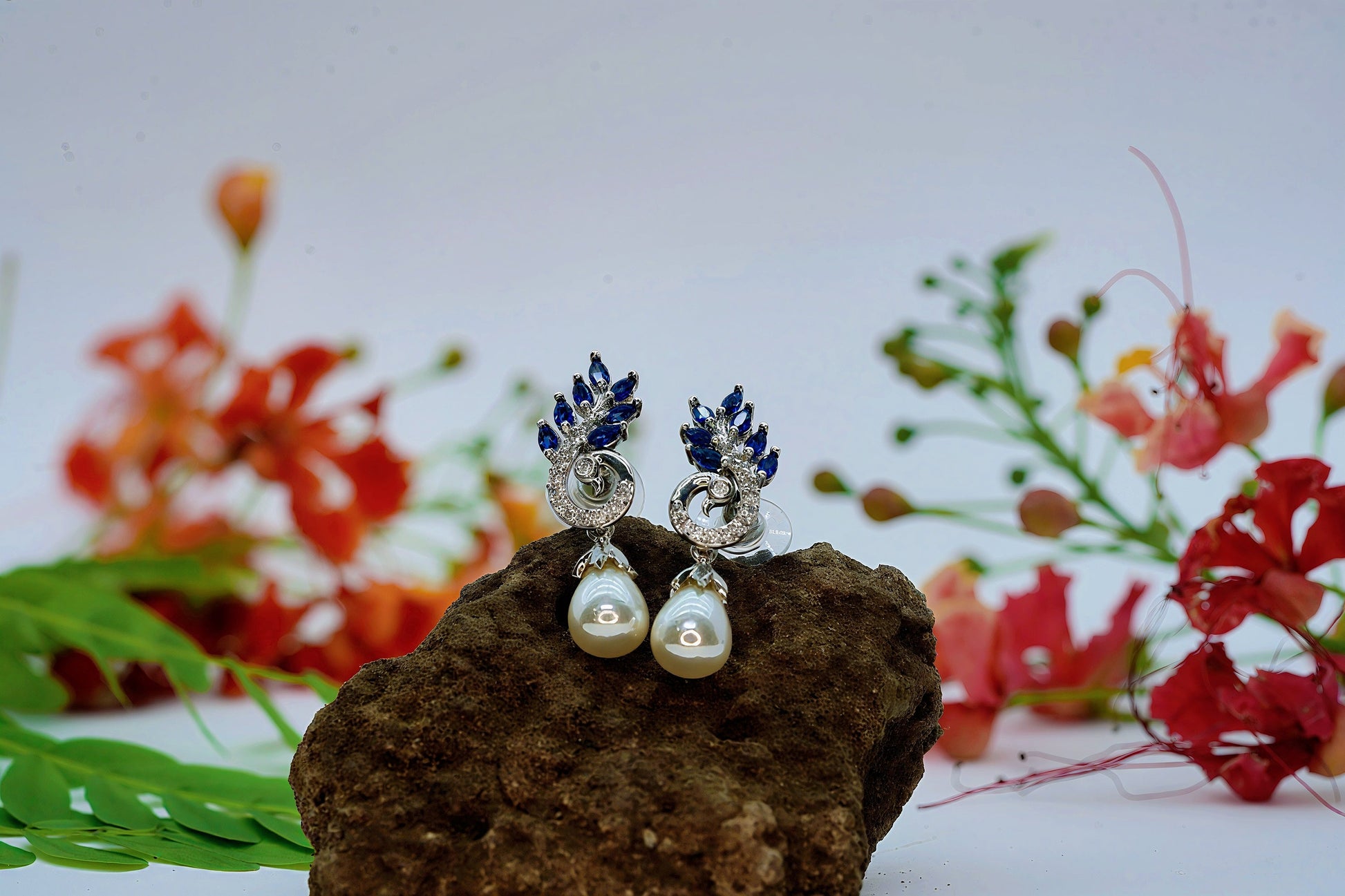 Peacock Feather Drop Earings - OY JEWELLS - 