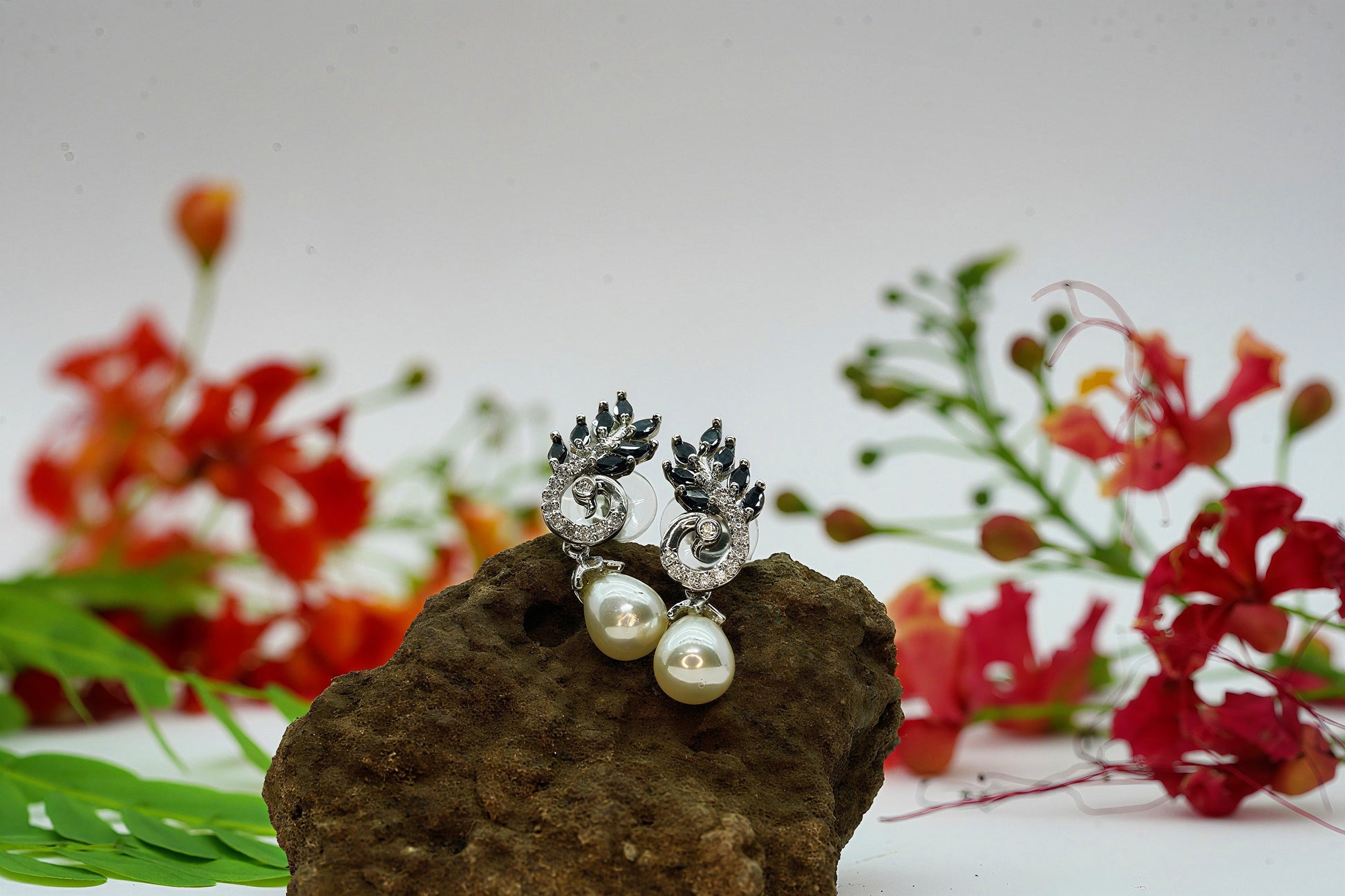 Peacock Feather Drop Earings - OY JEWELLS - 