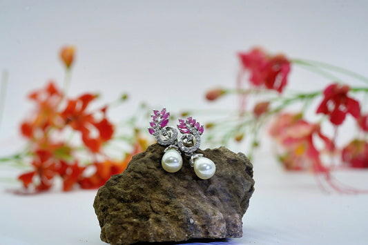 Peacock Feather Drop Earings - OY JEWELLS - 