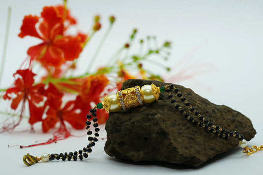 Pearl And Gold Cyclinder Chain Mangalsutra - OY JEWELLS - 