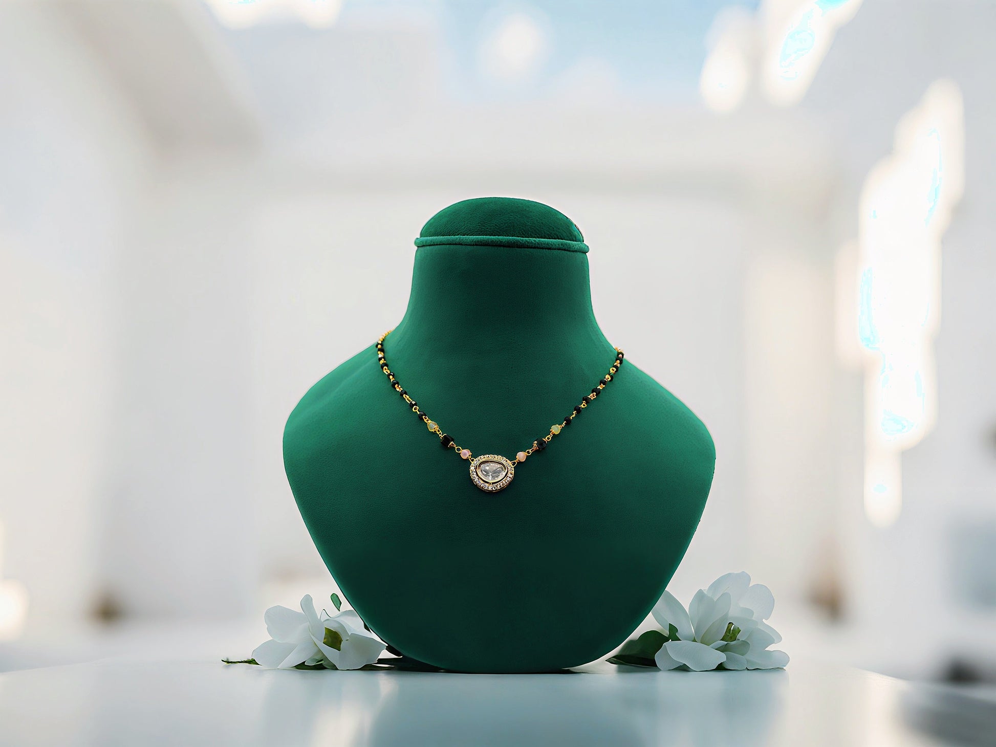 Pearl And Gold Cyclinder Chain Mangalsutra - OY JEWELLS - 