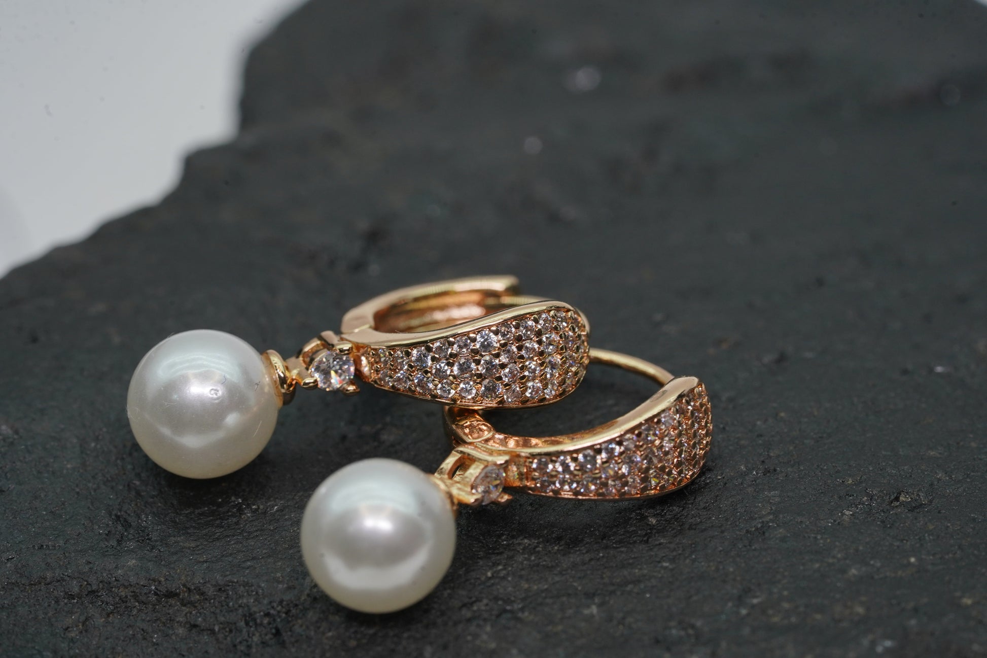 Sparkling Crystal Tone Paved Cubic Pearl Drop Earrings By OY Jewells - OY JEWELLS - 