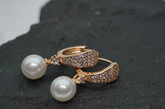 Sparkling Crystal Tone Paved Cubic Pearl Drop Earrings By OY Jewells - OY JEWELLS - 