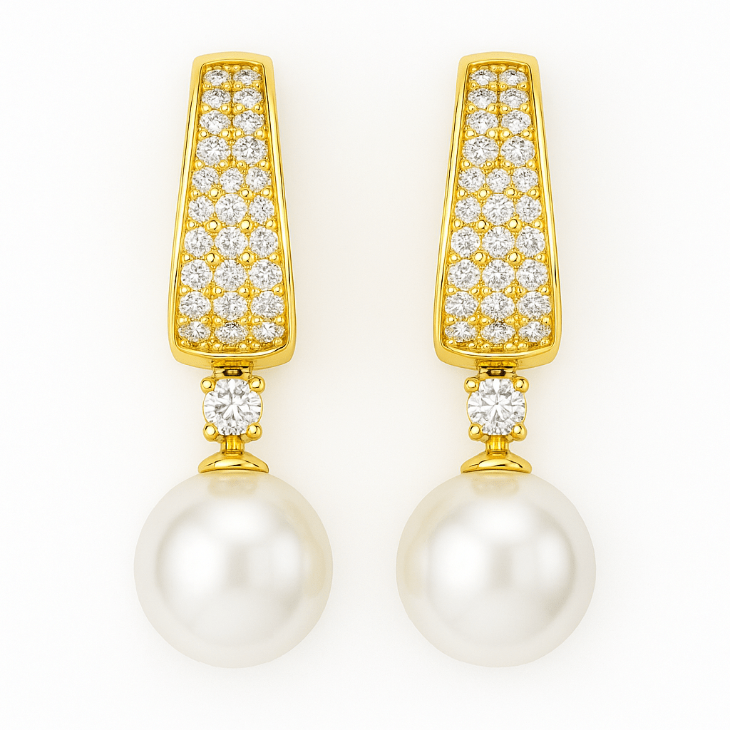 Sparkling Crystal Tone Paved Cubic Pearl Drop Earrings By OY Jewells - OY JEWELLS - 