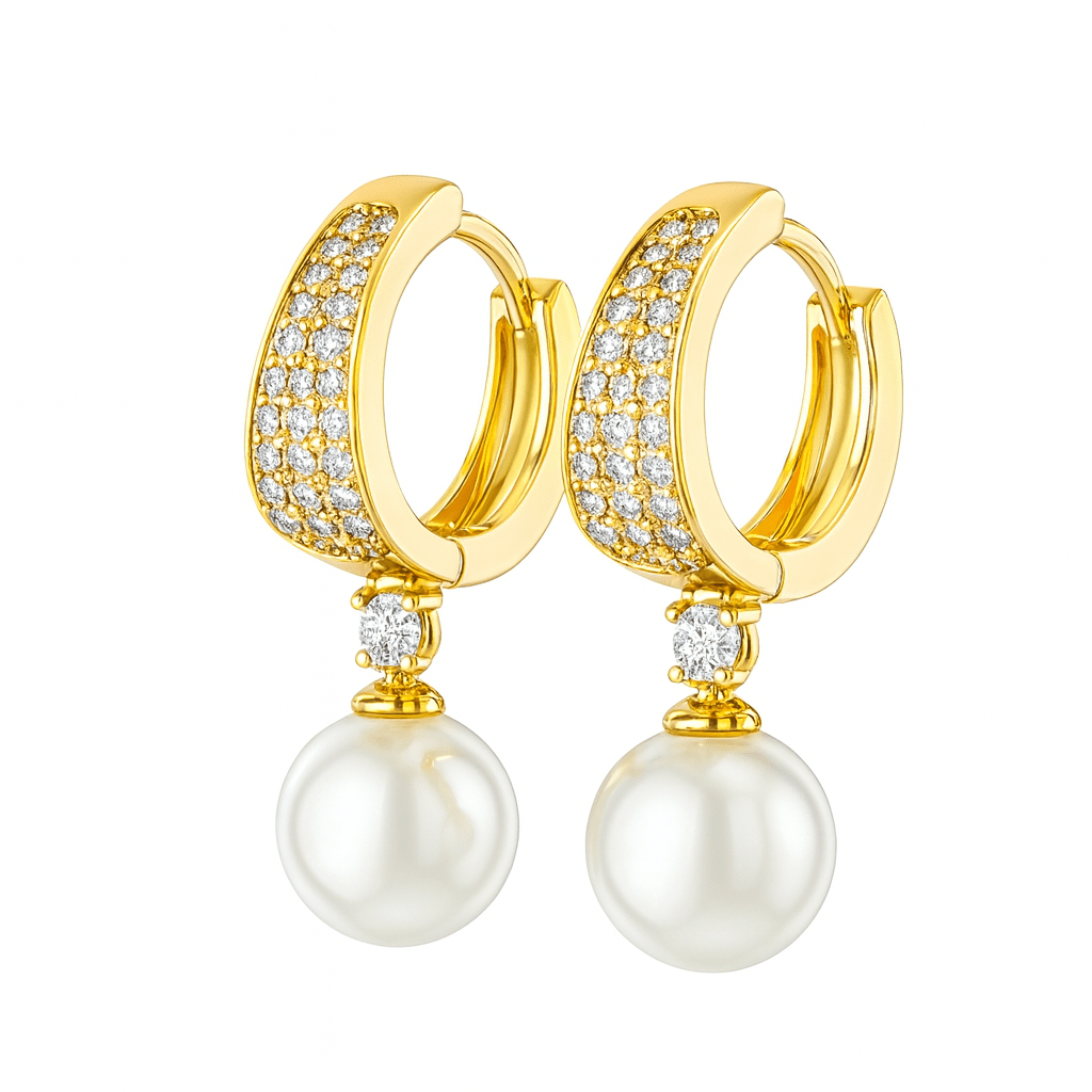 Sparkling Crystal Tone Paved Cubic Pearl Drop Earrings By OY Jewells - OY JEWELLS - 