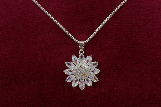 Sparkling Sunflower Pendant with Chain - OY JEWELLS - 