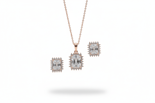 Sqare Cubic Diamond Pendant With Earnings Set - OY JEWELLS - 