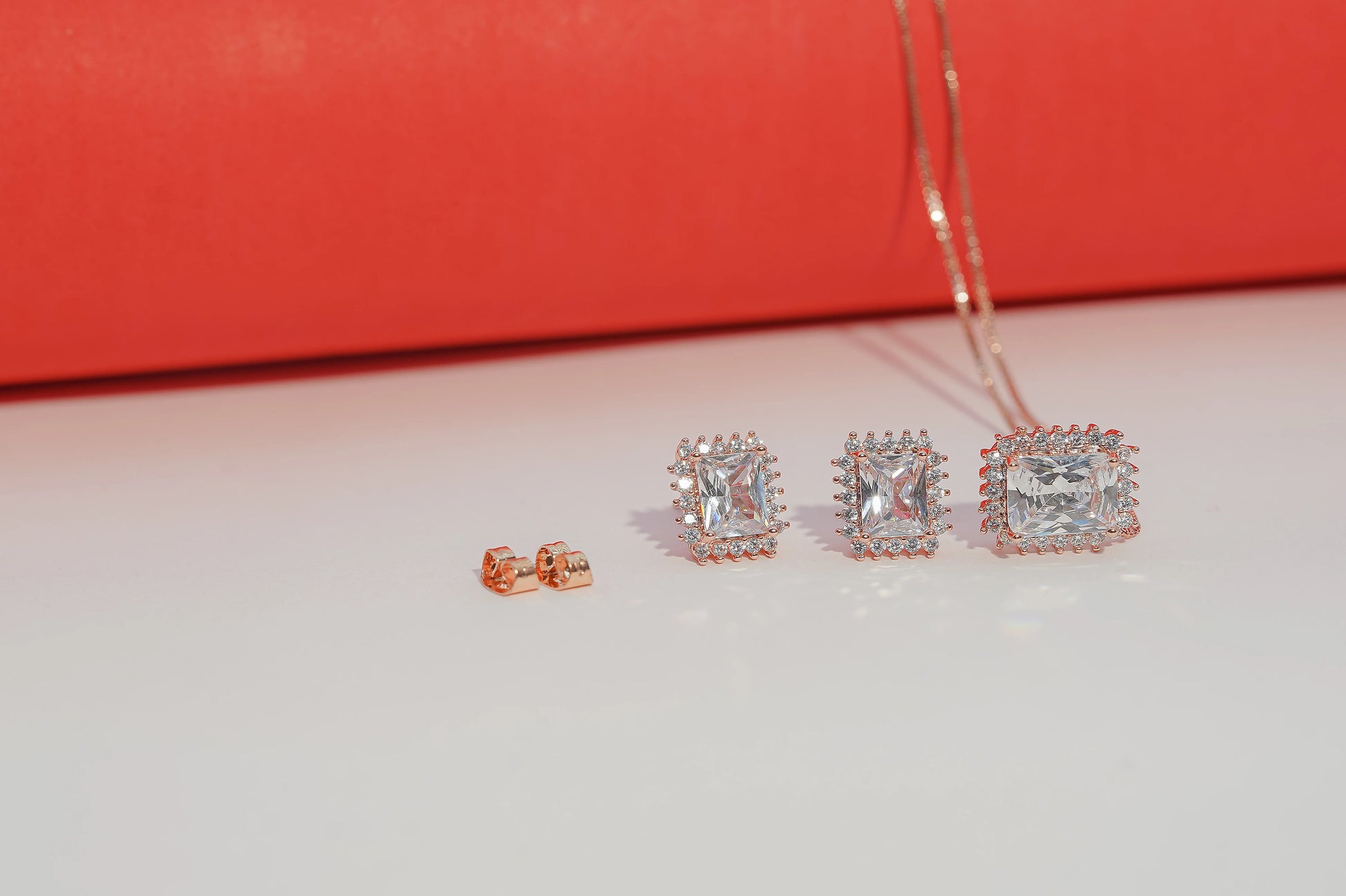 Sqare Cubic Diamond Pendant With Earnings Set - OY JEWELLS - 