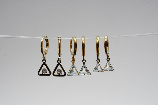 Steel Traingle Hoop Earrings Set Of 3 - OY JEWELLS - 